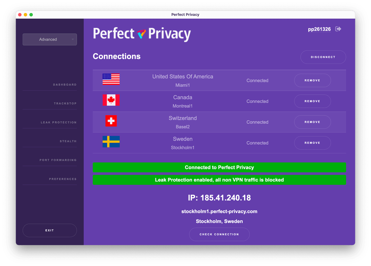 Perfect privacy quadruple VPN connection