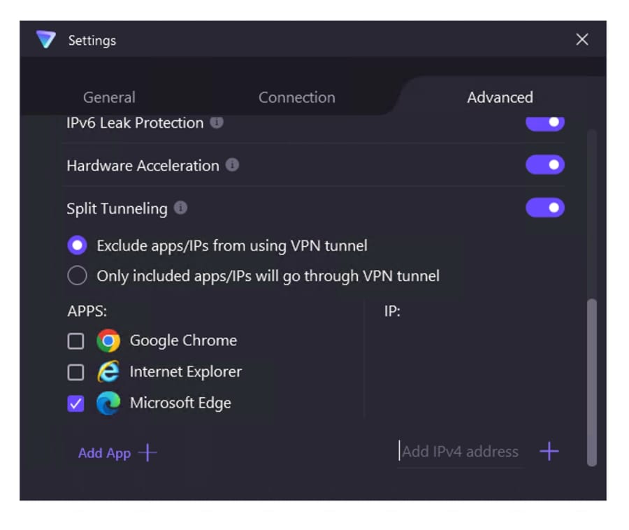 Recurso de tunelamento dividido do Proton VPN