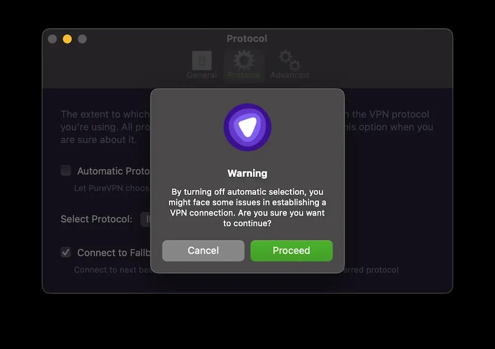 PureVPN Automatic Protocol Selection
