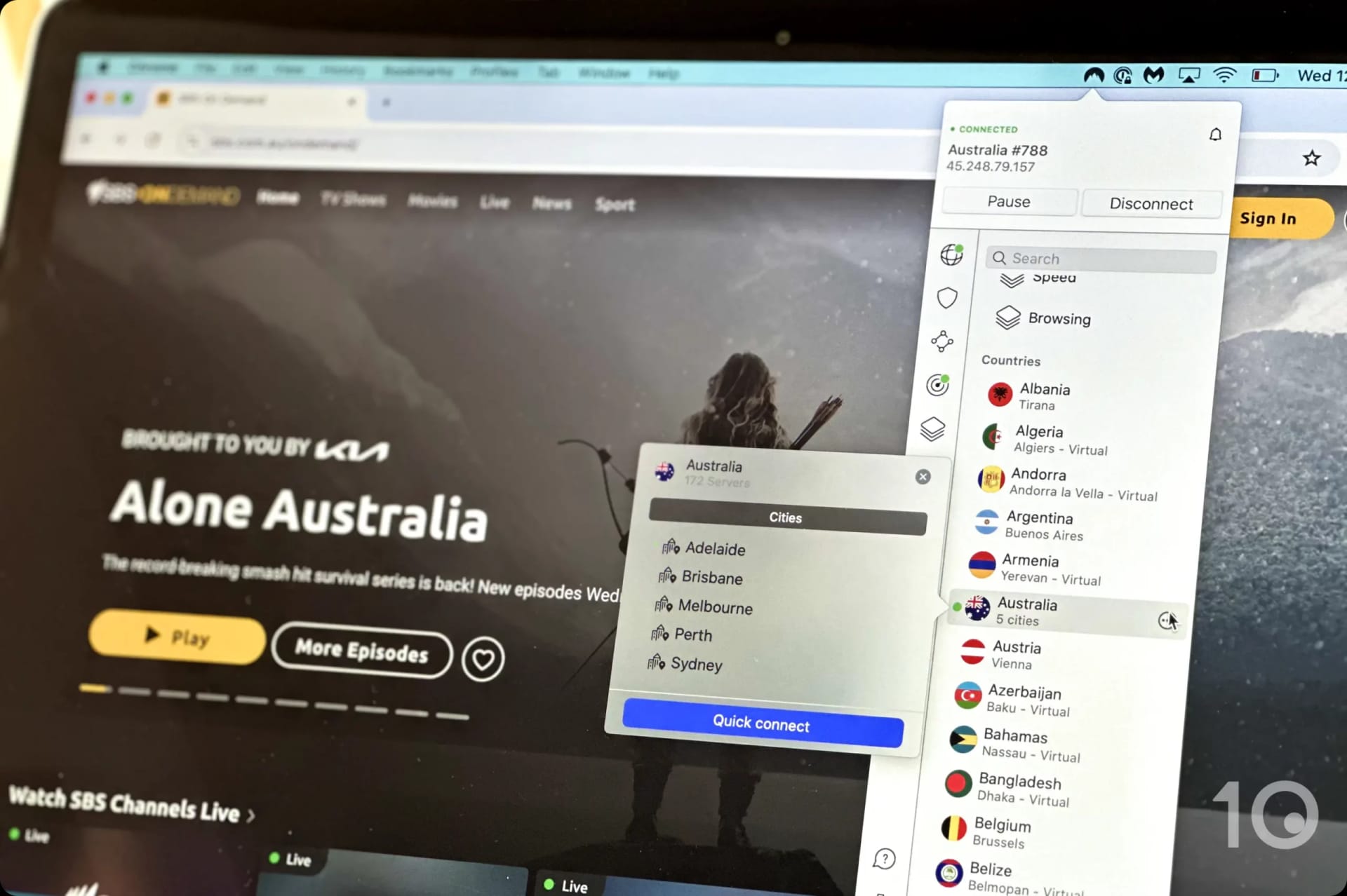Servidores australianos de NordVPN desbloqueando SBS On Demand en macoS