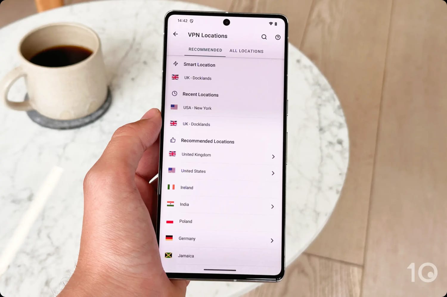 List of ExpressVPN Server locations shown using on an Android phone