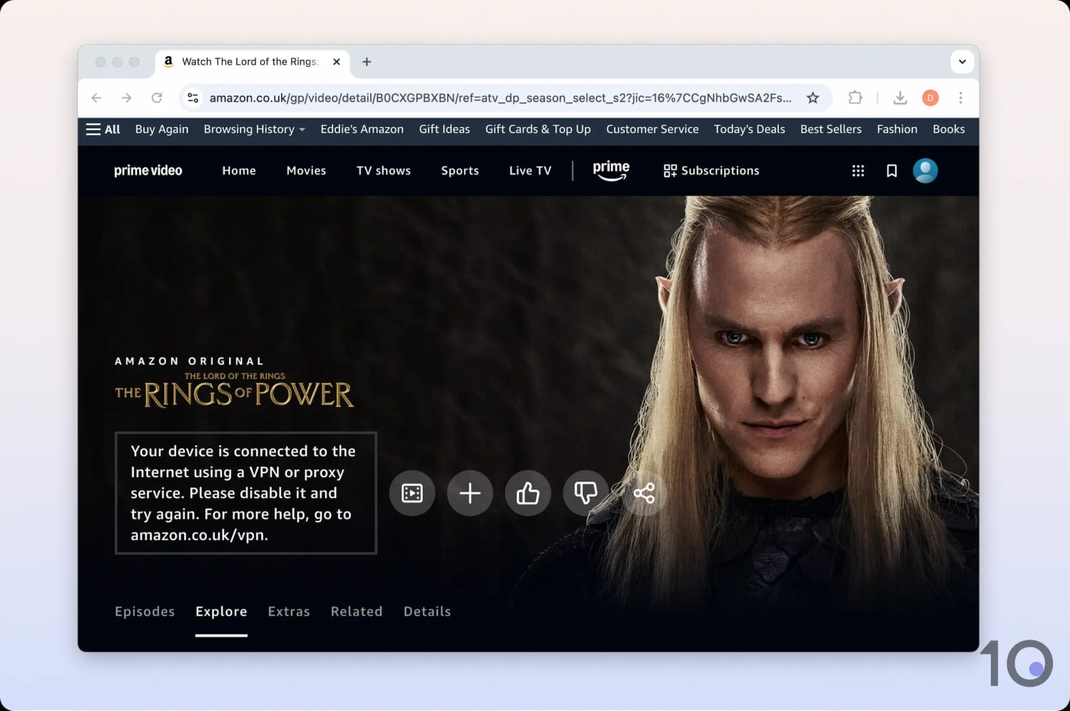 Screenshot of an Amazon Prime Video Watch Page