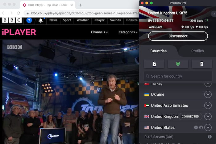 Proton VPN werkte tijdens onze tests steeds met BBC iPlayer