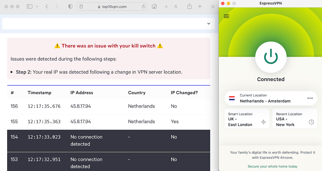 Testowanie skuteczności funkcji Kill Switch ExpressVPN