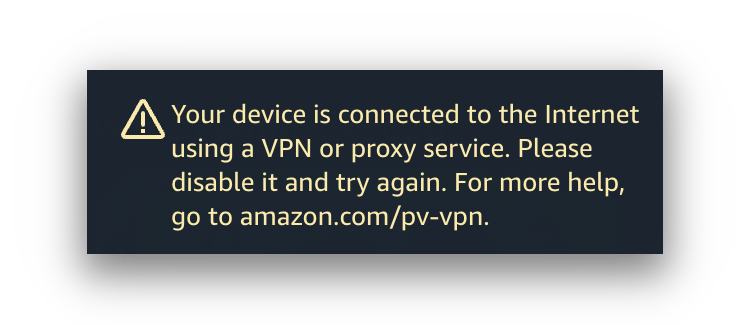 Message d'erreur Amazon Prime Video VPN