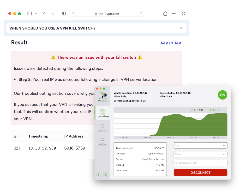 Testing IPVanish's VPN kill switch on macOS