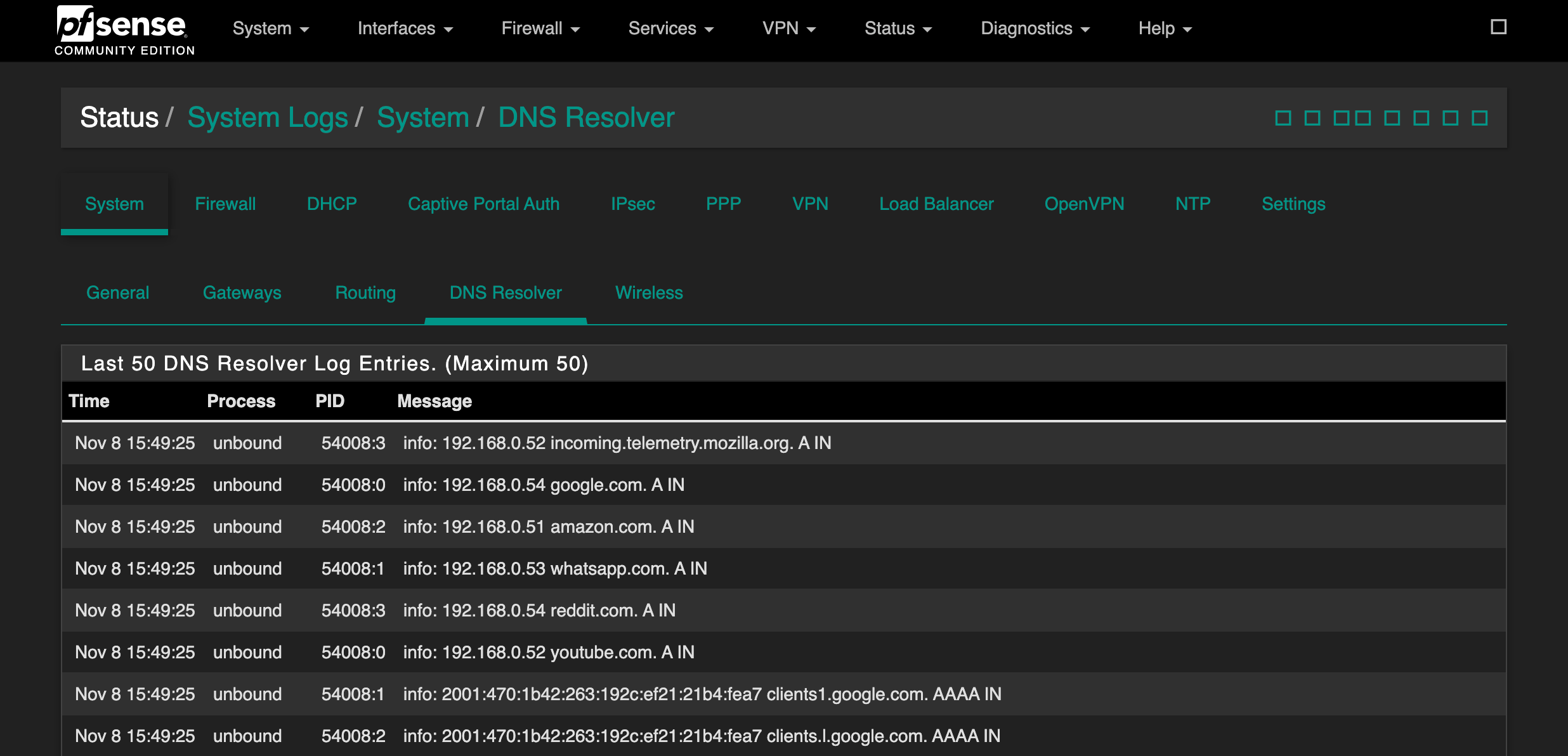 Internet-Verlaufsprotokolle auf einem WLAN-Router