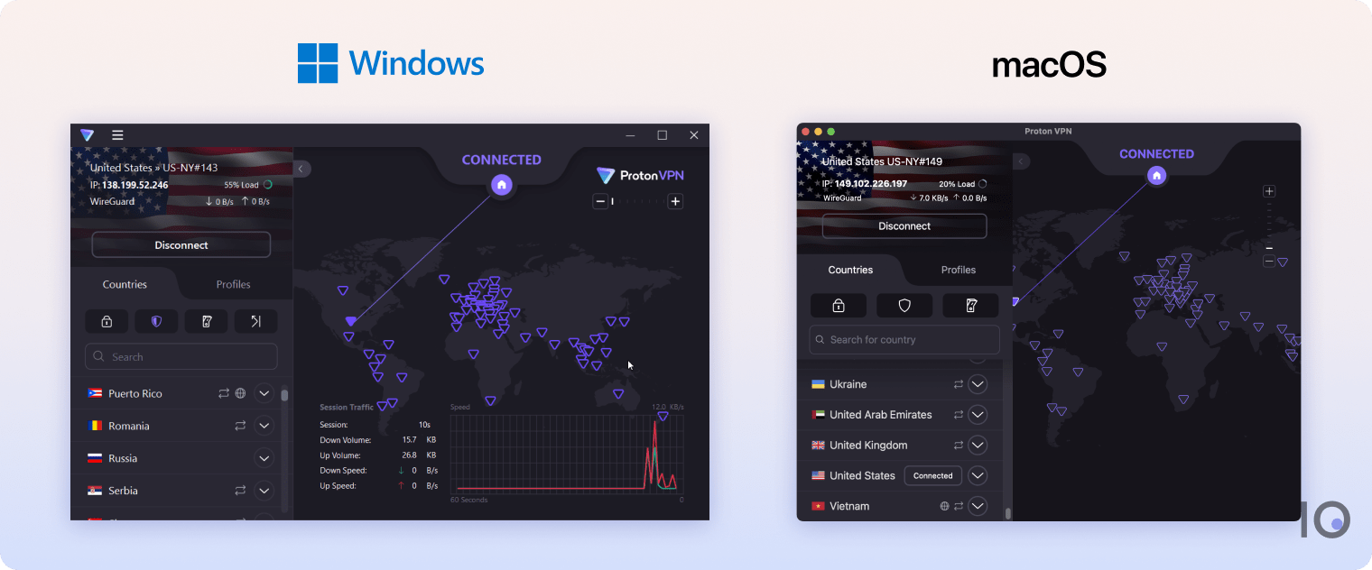 Aplikacje Proton VPN dla Windowsa i macOS