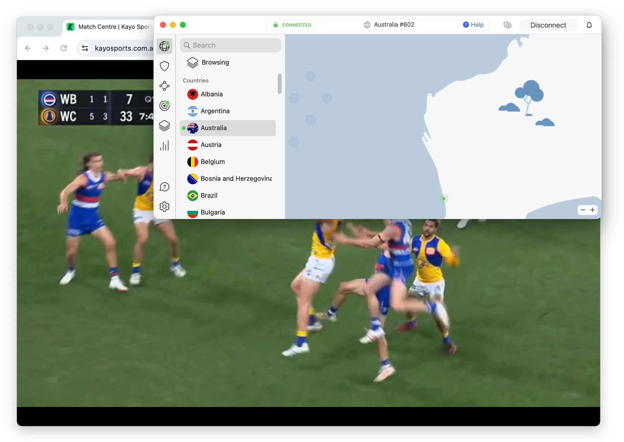 Using NordVPN to watch Kayo Sports