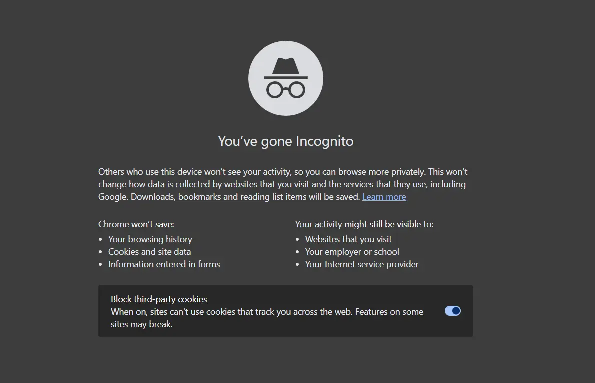 Google Chrome's Incognito Mode Disclaimer