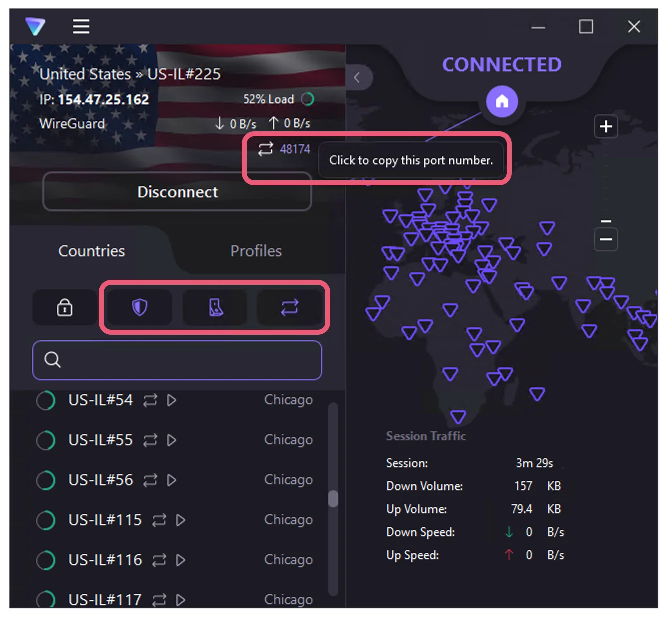 We hebben Proton VPN op Windows geconfigureerd om NetShield (malwareblokker), de kill switch en port forwarding in te schakelen