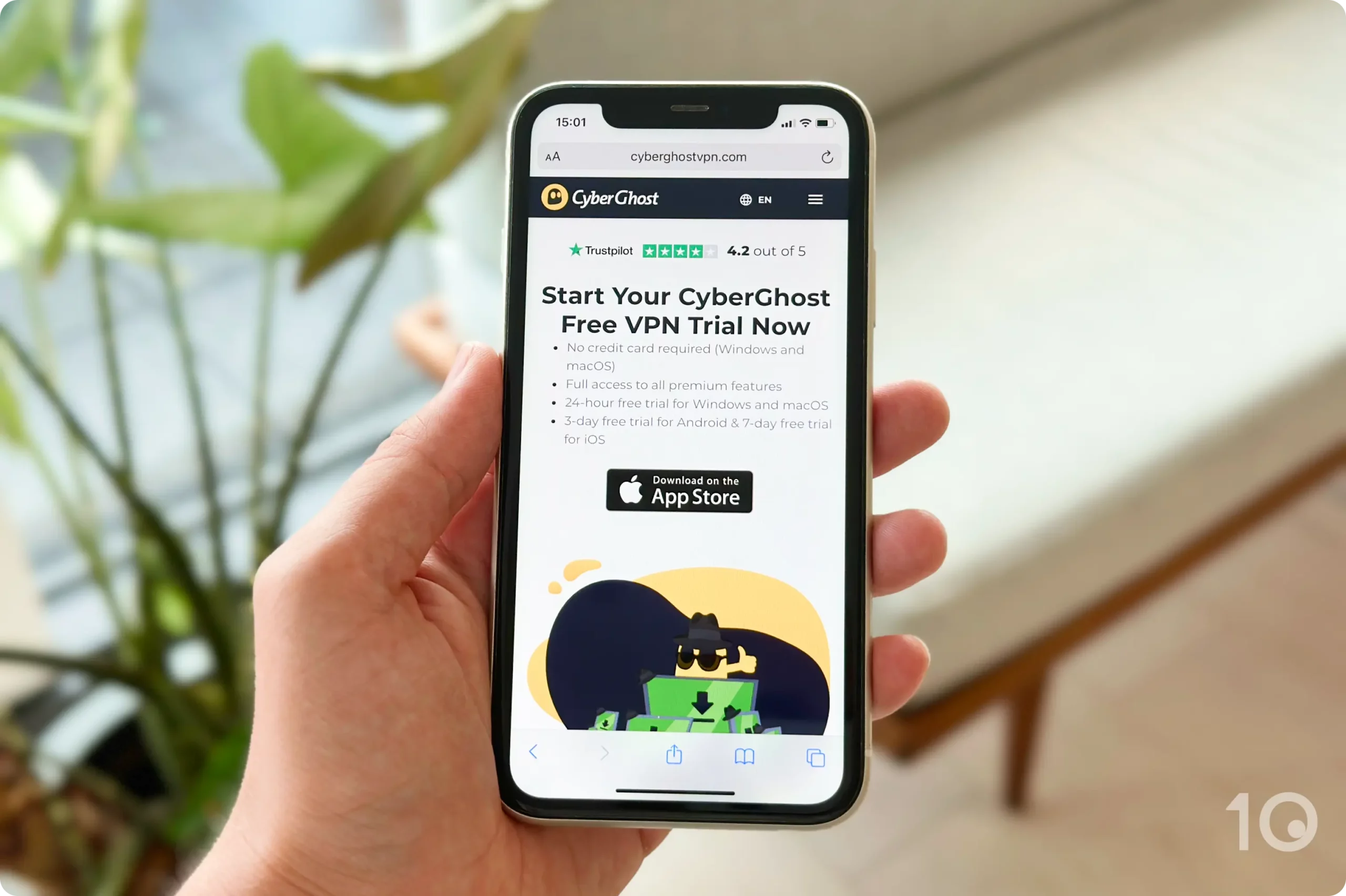 Registrazione all prova gratuita di CyberGhost su iOS