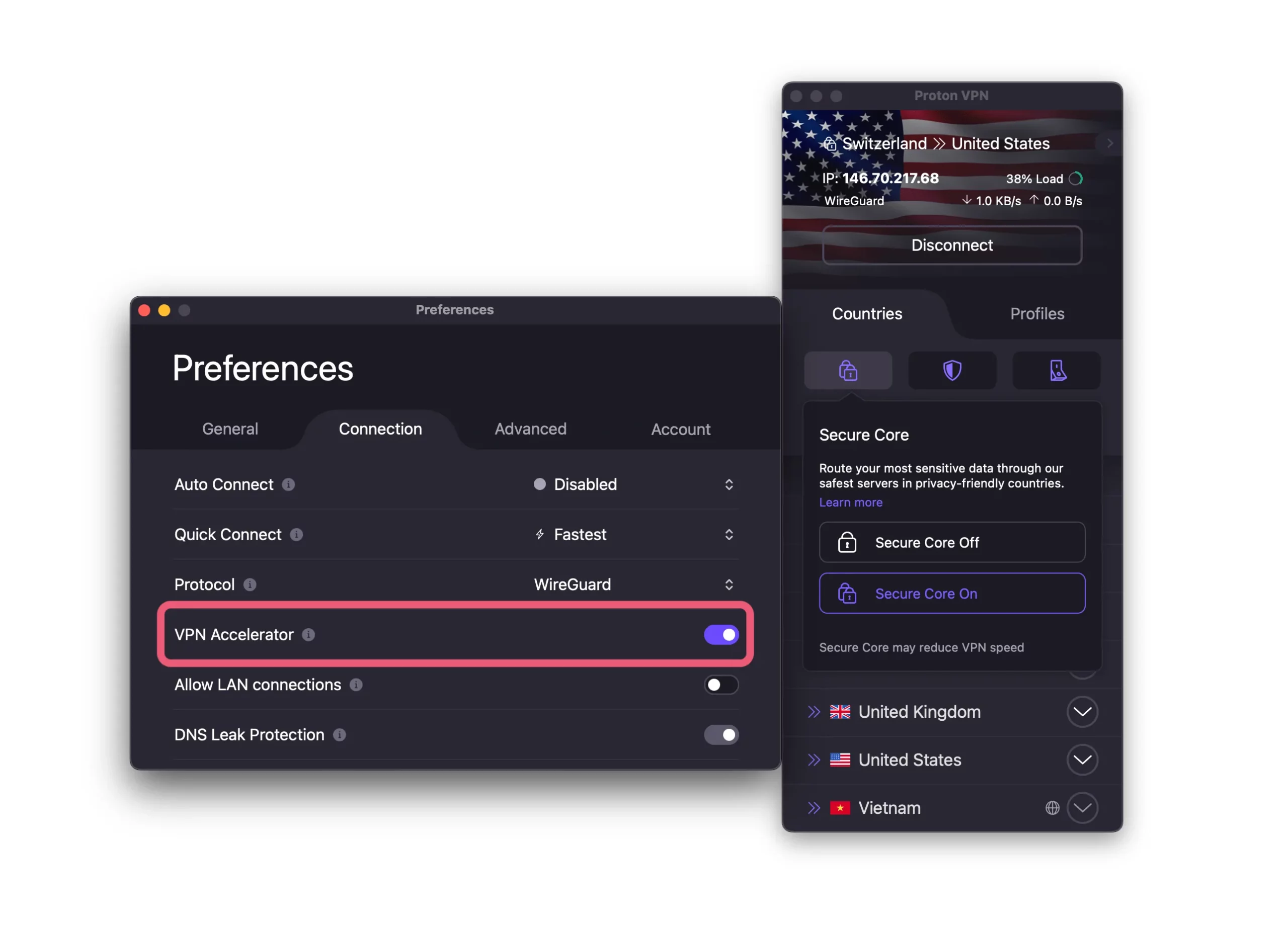 Proton VPN Secure Core Servers and VPN Accelerator