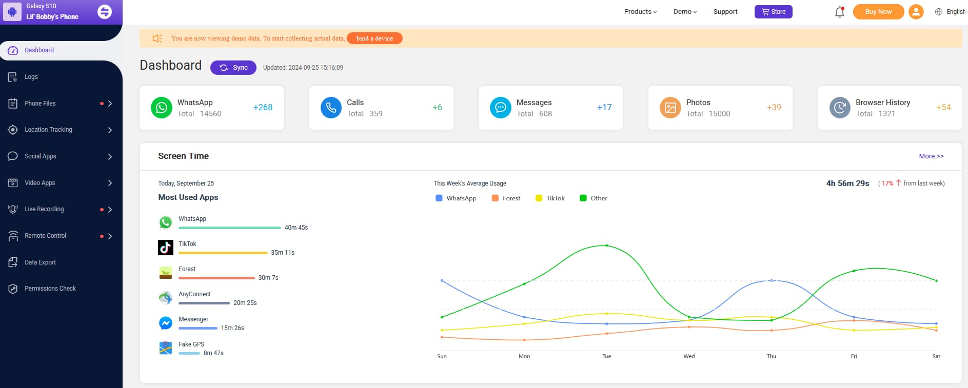 Screenshot of MoniMaster Pro dashboard