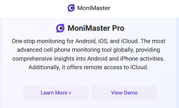 Screenshot of the MoniMaster Pro spyware website