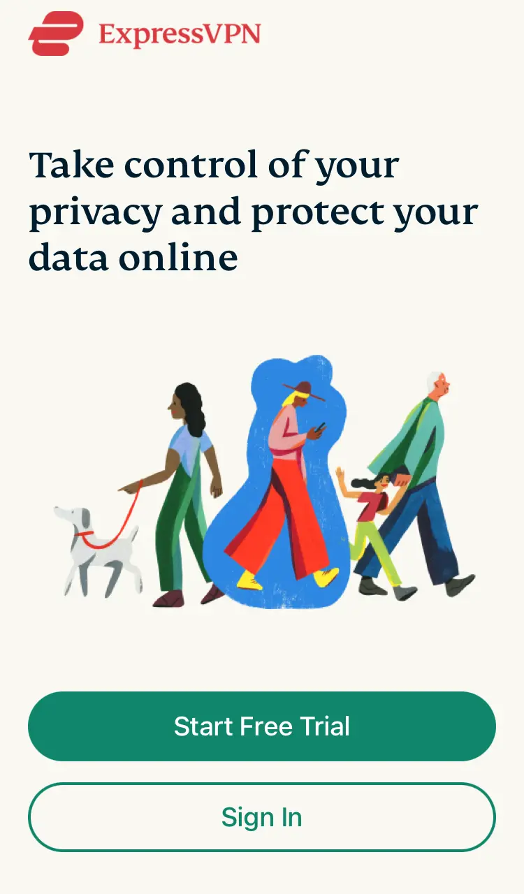 ExpressVPN free trial sign up screen on iOS