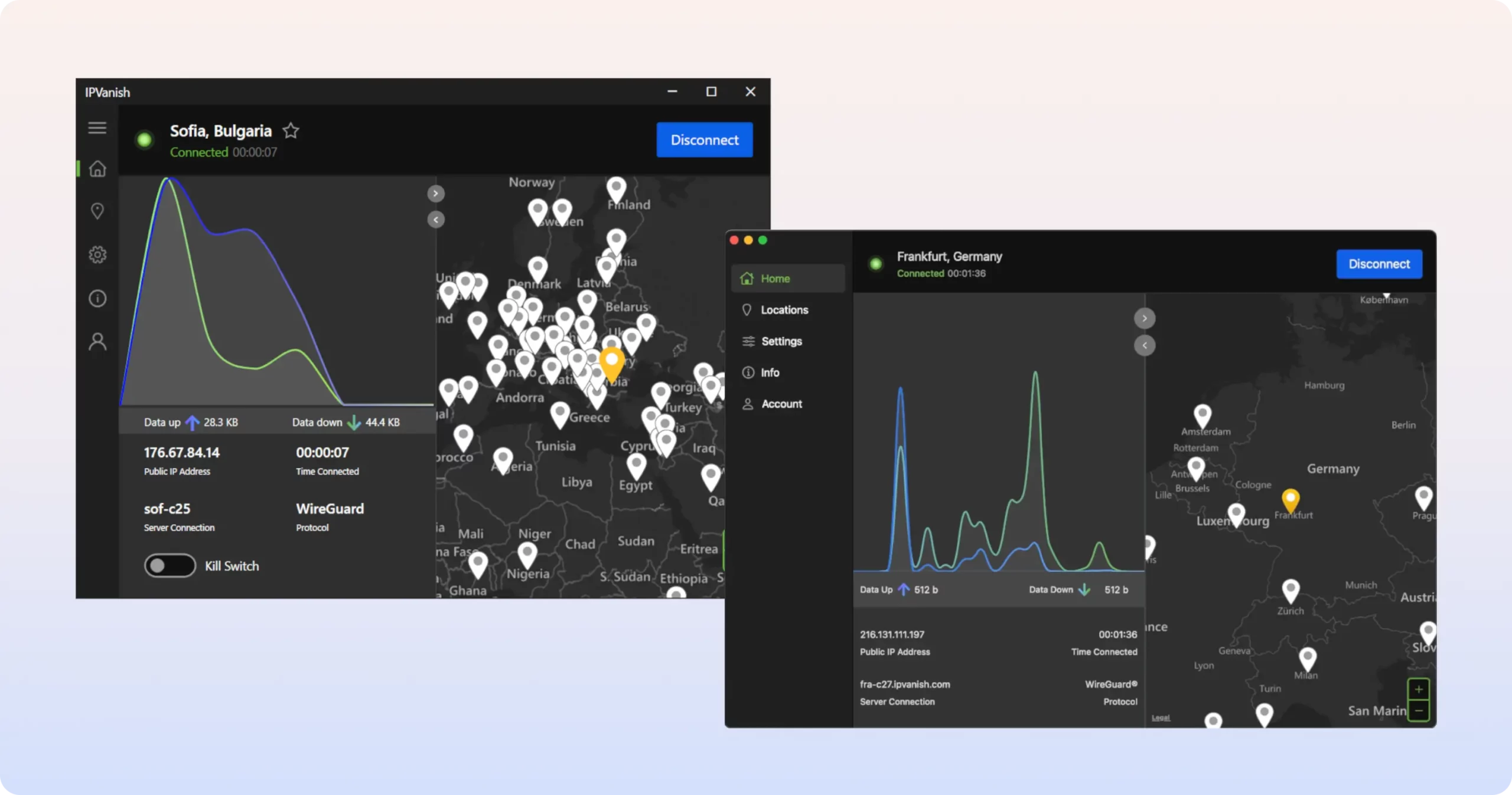 IPVanish's PC and macOS app side-by-side