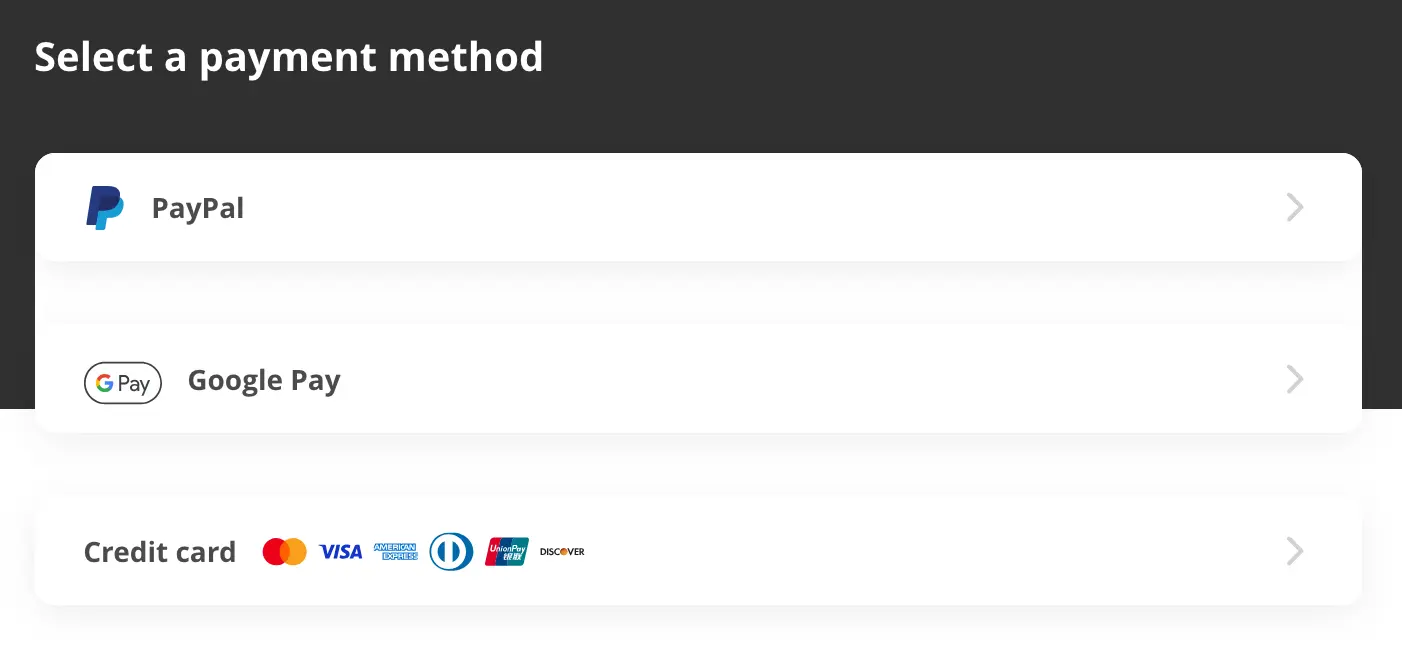 IPVanish Payment Methods Screen