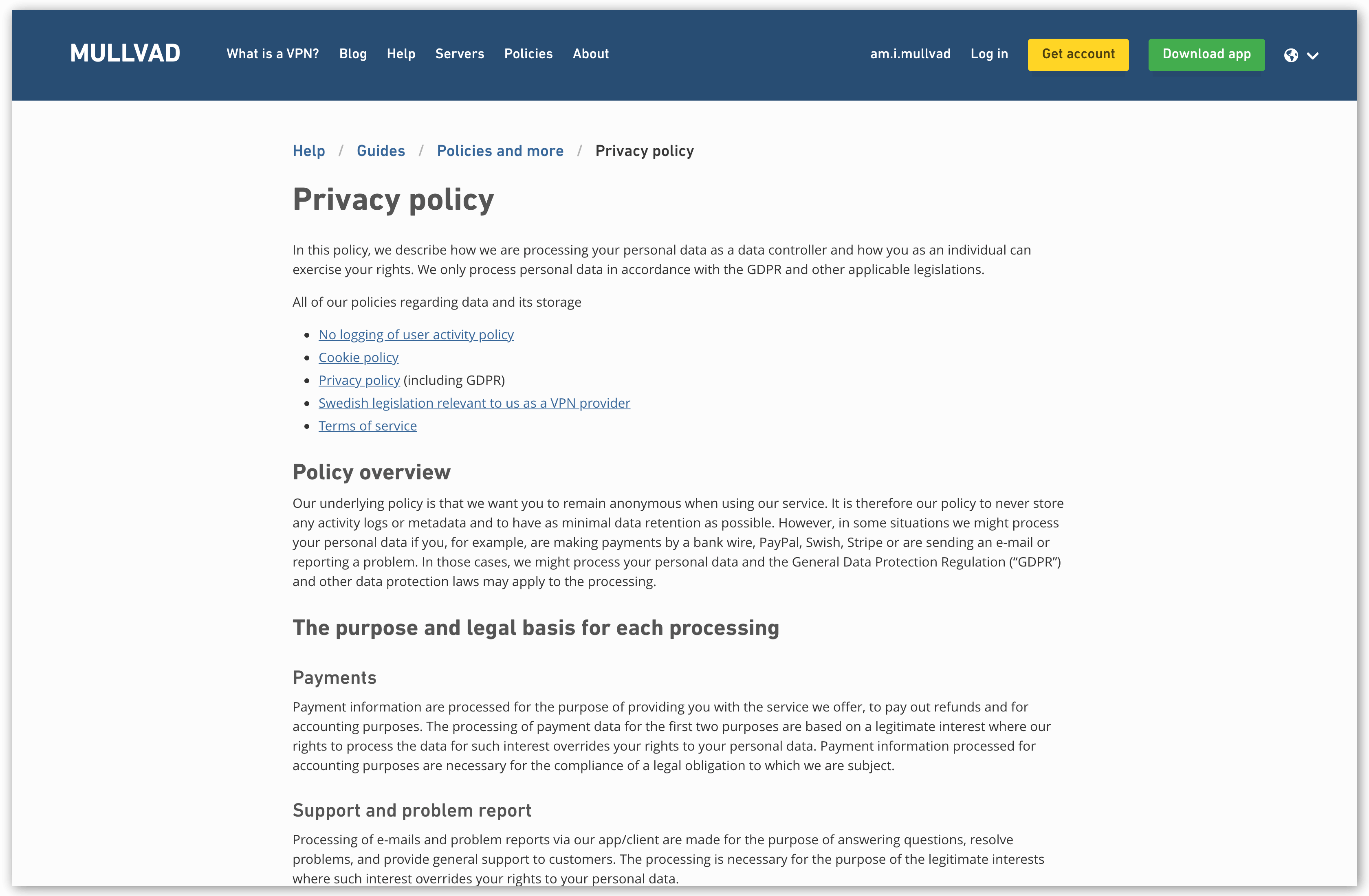 mullvad privacy policy