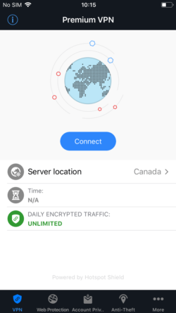 Capture d'écran de l'application mobile VPN Bitdefender