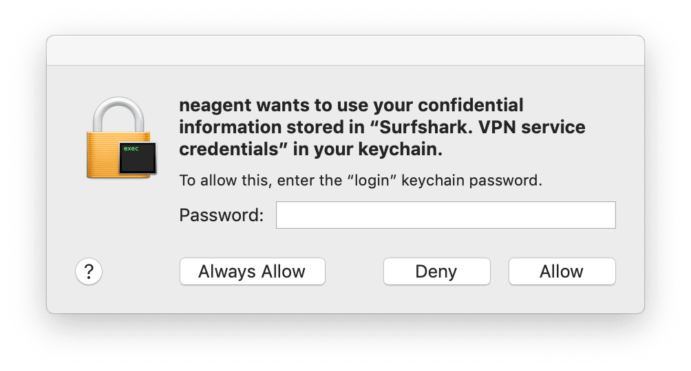 vpn asks for saved password mac
