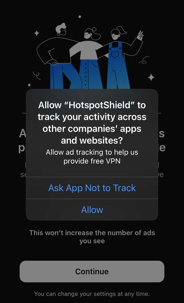 Hotspot Shield iOS app asks users to track activity