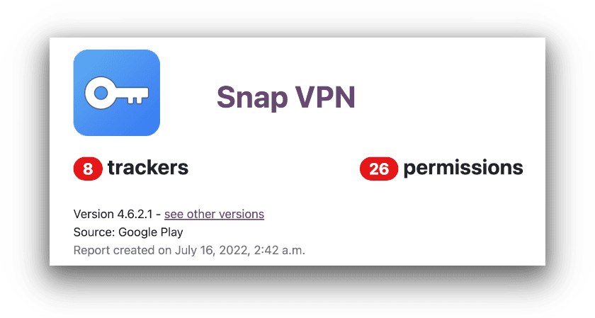 I risultati di Snap VPN dallo strumento exodus