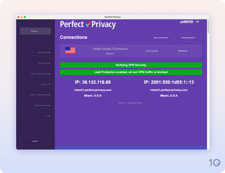 Perfect Privacy's VPN app for macOS