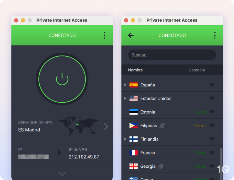 La aplicación VPN de acceso privado a Internet para macOS