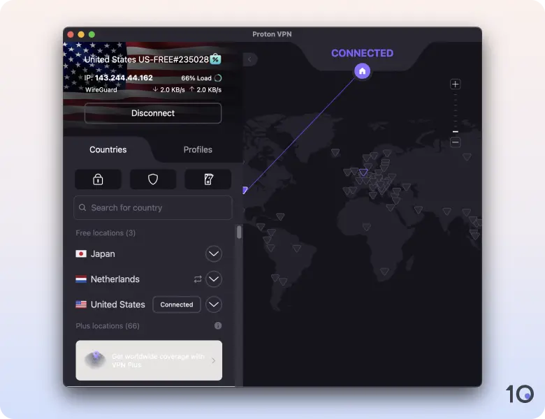 Proton VPN's free VPN app for macOS
