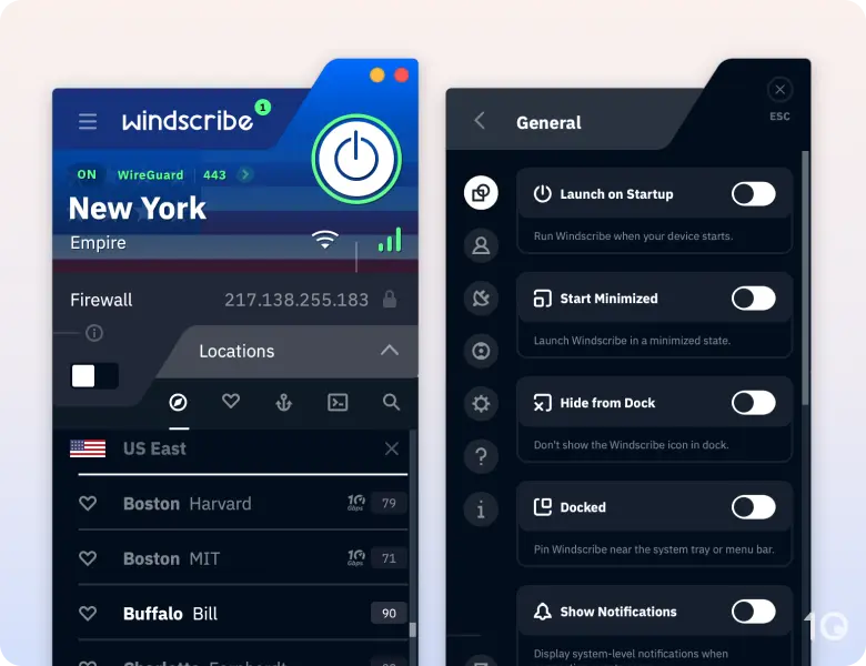 Windscribe VPN's app for macOS
