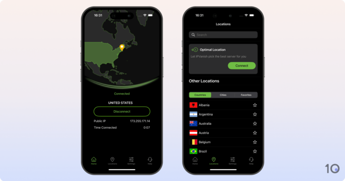 Die VPN-App von IPVanish für iOS