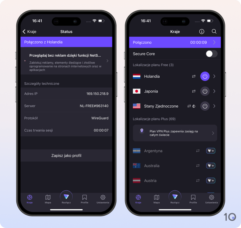 Bezpłatna aplikacja Proton VPN na iOS
