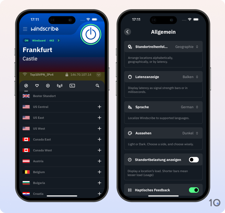 Die App von Windscribe VPN für iOS