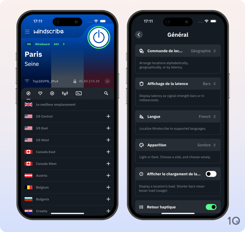 L'application Windscribe VPN pour iOS