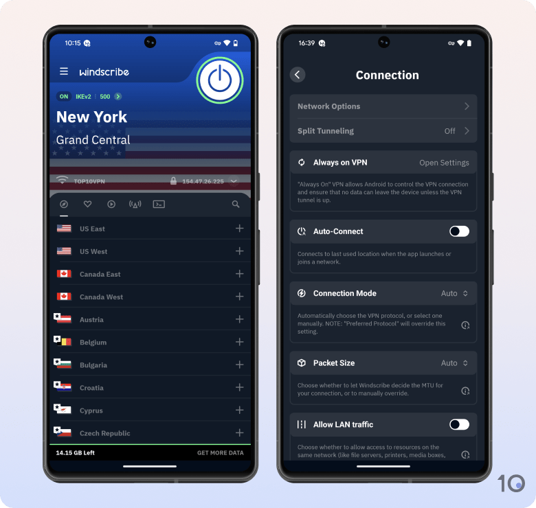 Windscribe Free's VPN app for Android