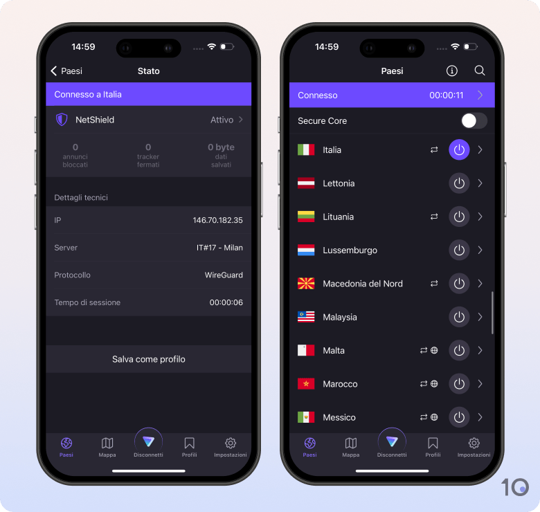 App di Proton VPN per iOS