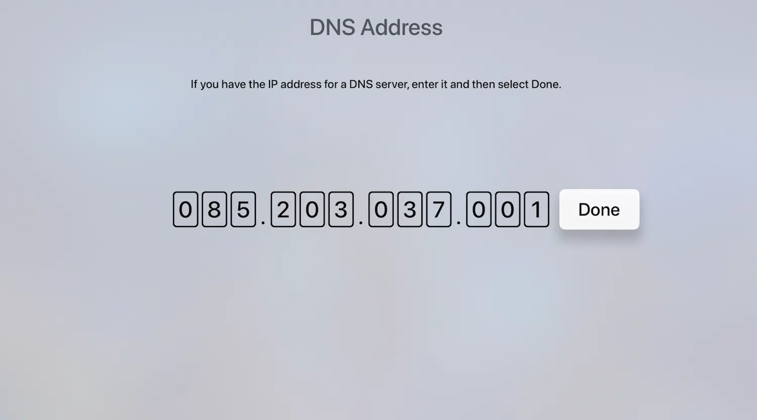 Entering in a manual DNS address on Apple TV