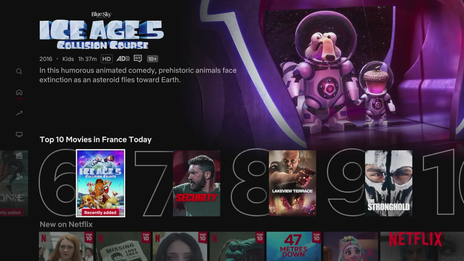 Netflix screen showing the French library