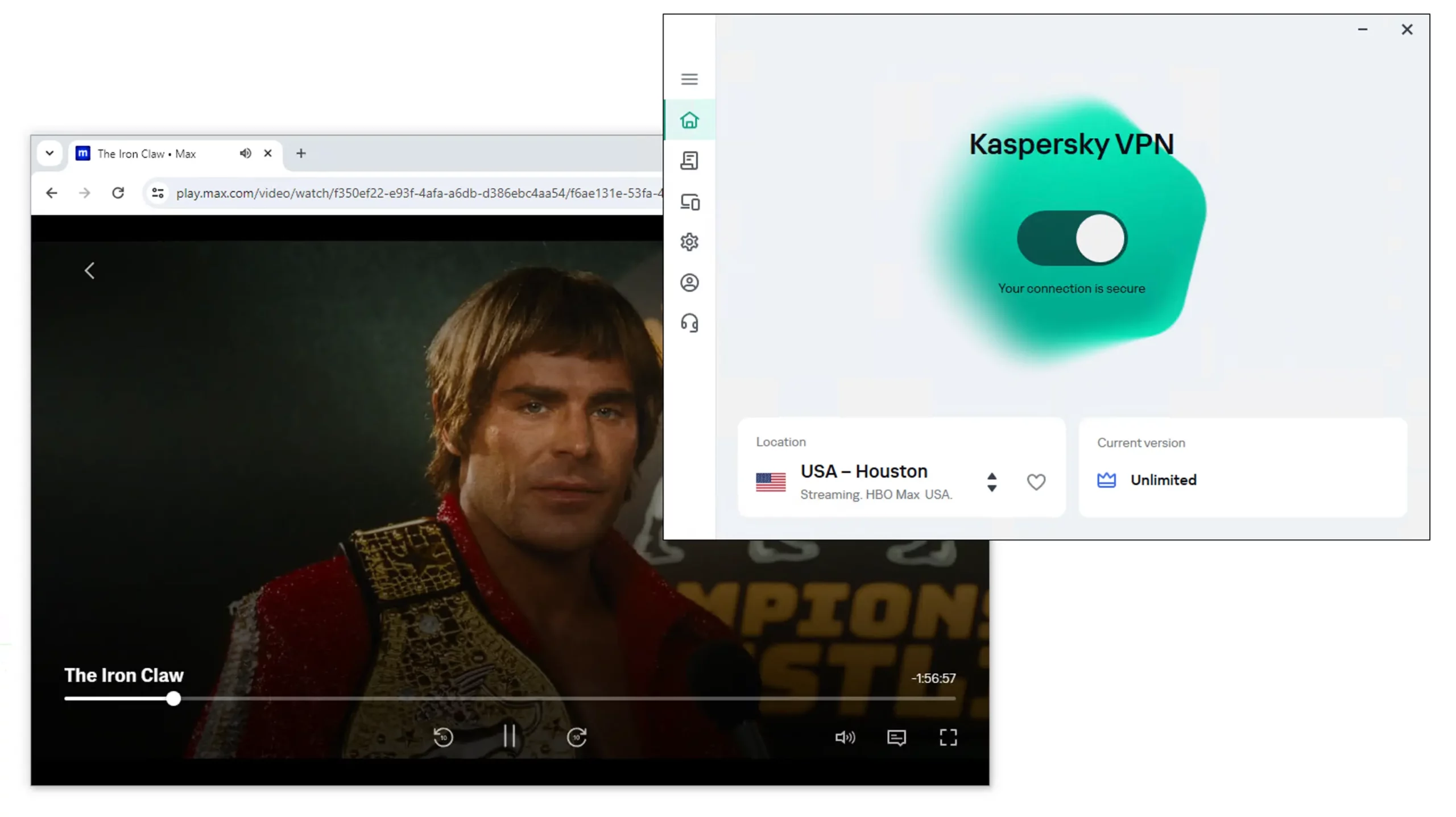 Kaspersky VPN streaming The Iron Claw on Max