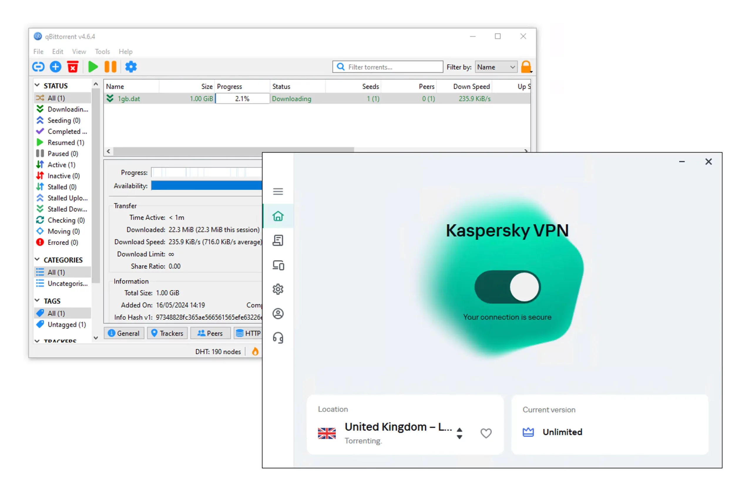 Torrent test with Kaspersky VPN