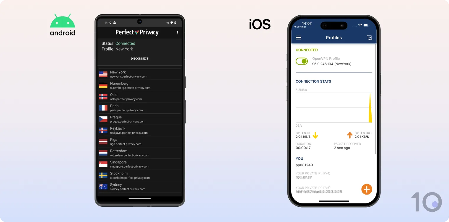 Perfect Privacy's VPN apps for iOS and Android