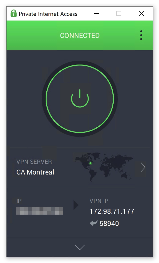 An example of PIA's app showing the port number you are connected to