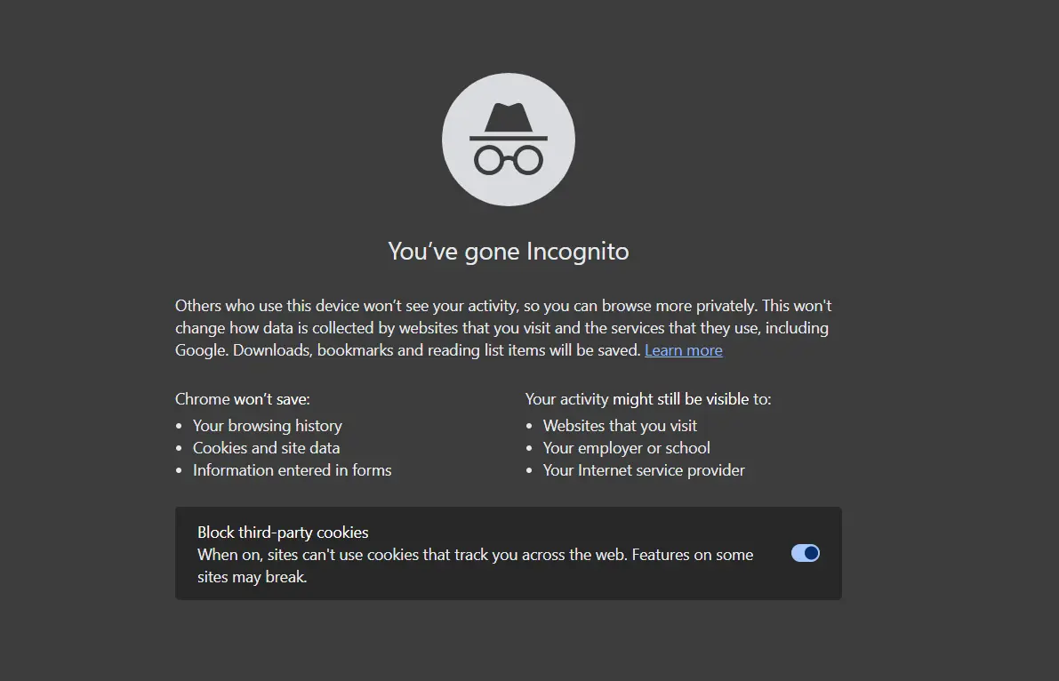 Google Chrome's incognito window