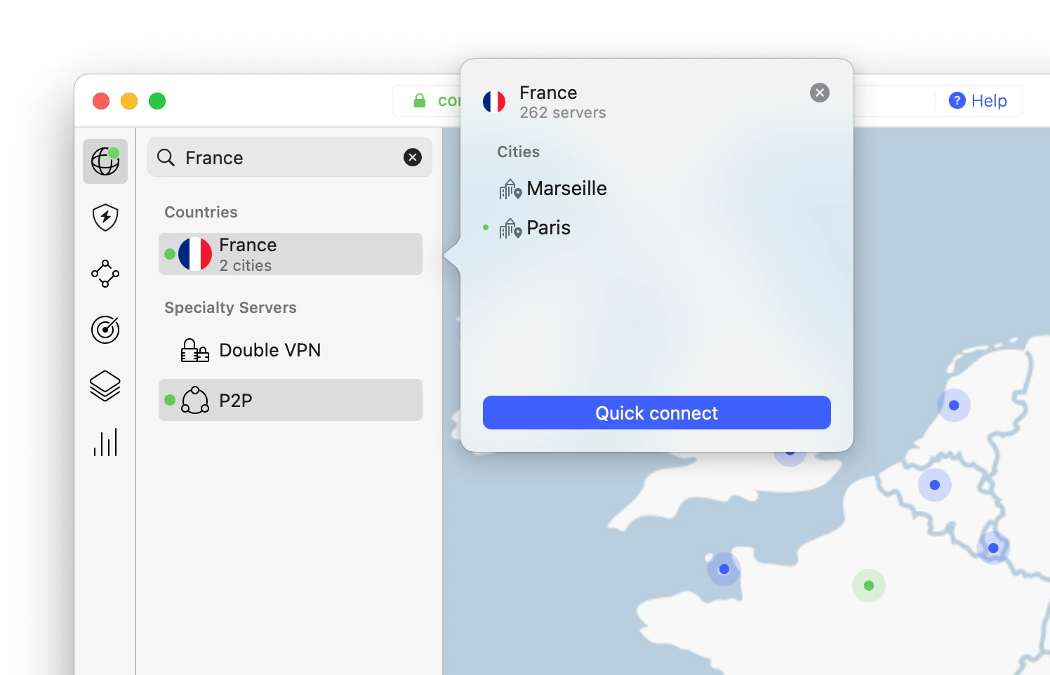 NordVPN has only two server locations in France