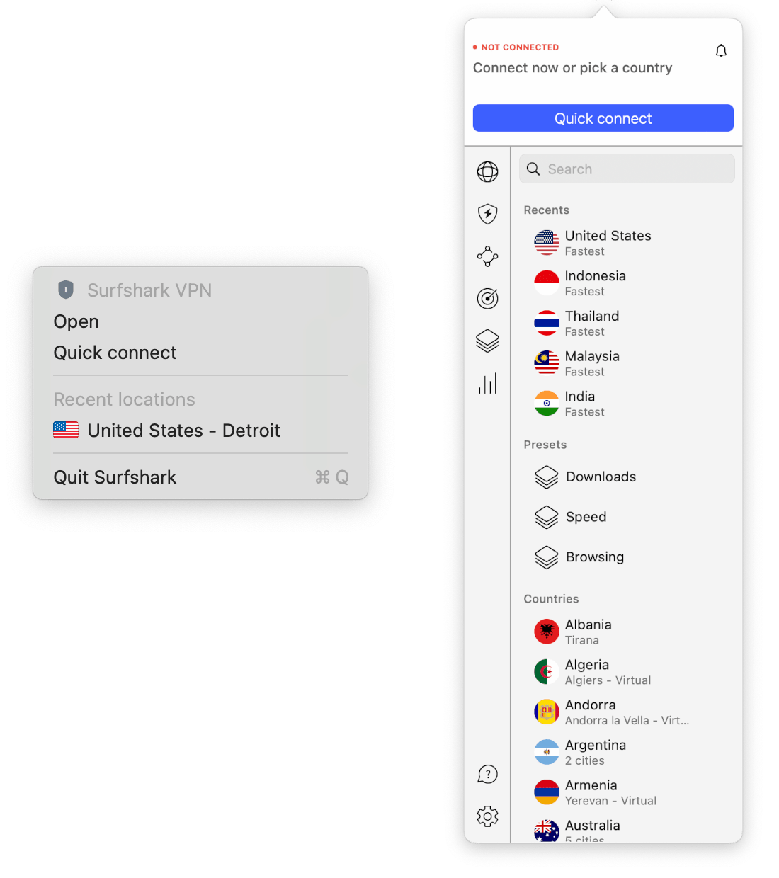 Surfshark's Mac menu bar app next to NordVPN's