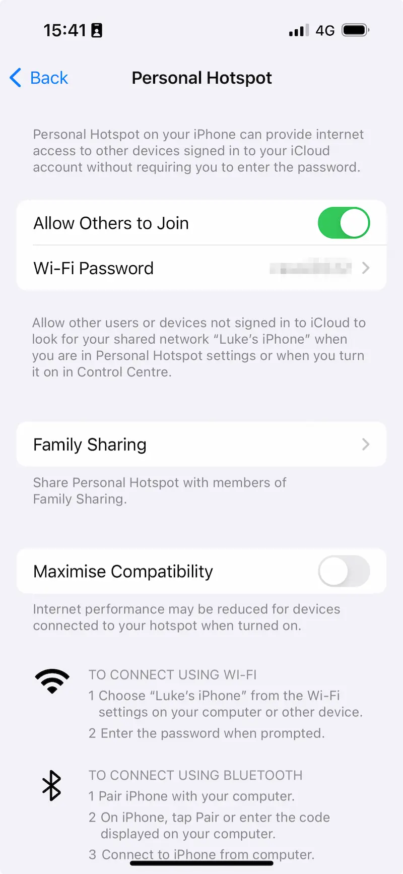 Setting up a mobile hotspot on iOS