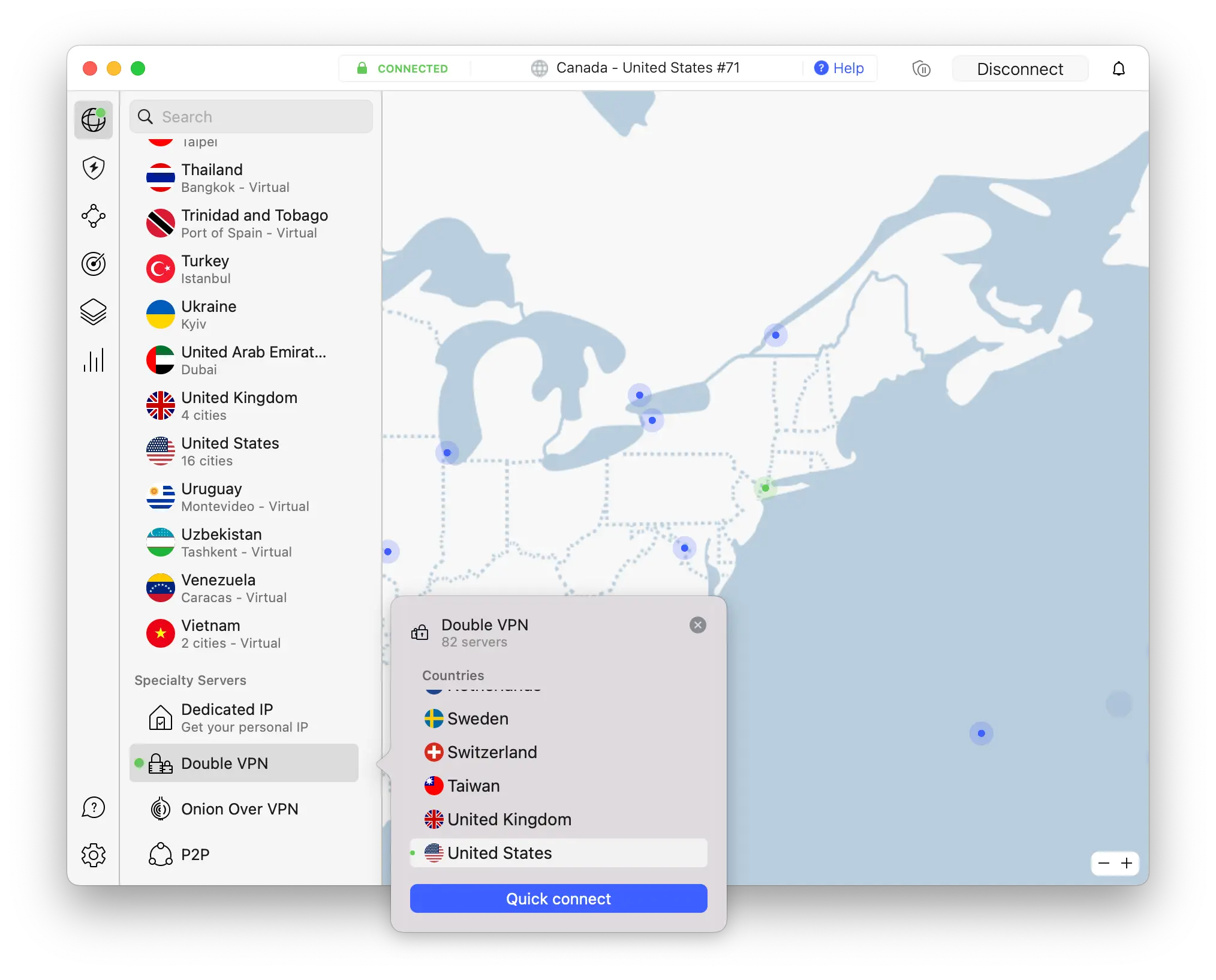 NordVPN double VPN server locations