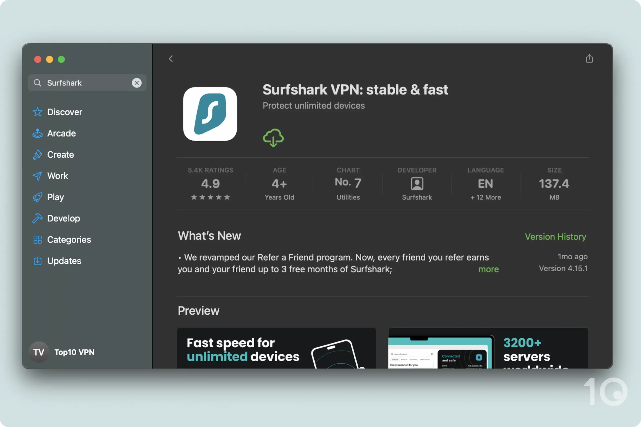 Surfshark App Store Listing