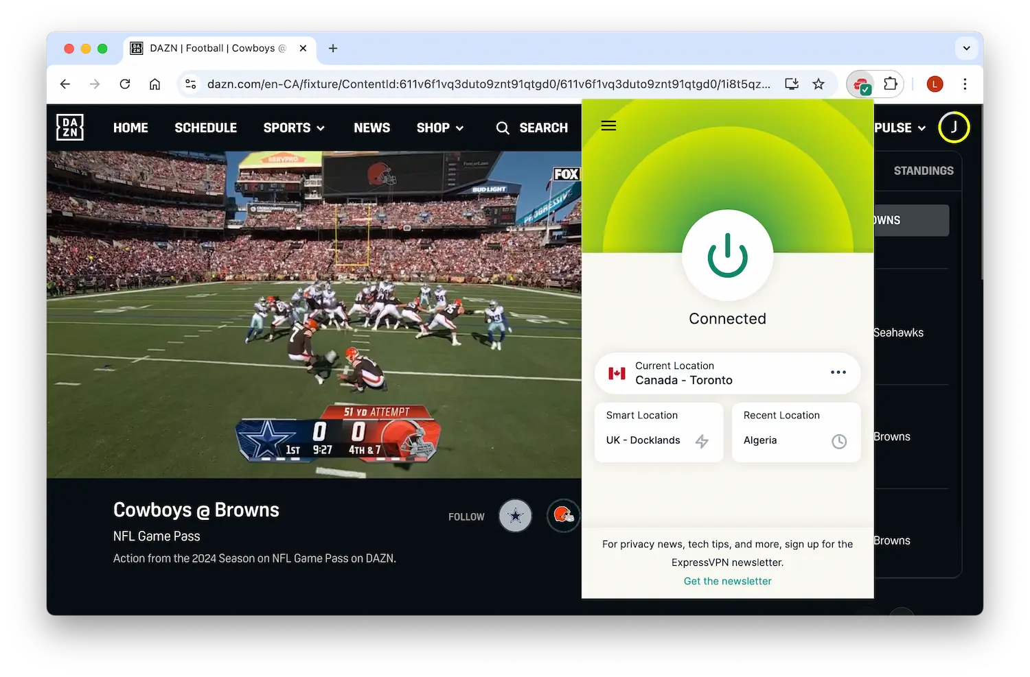 Utiliser ExpressVPN pour regarder des matchs de la NFL hors marché